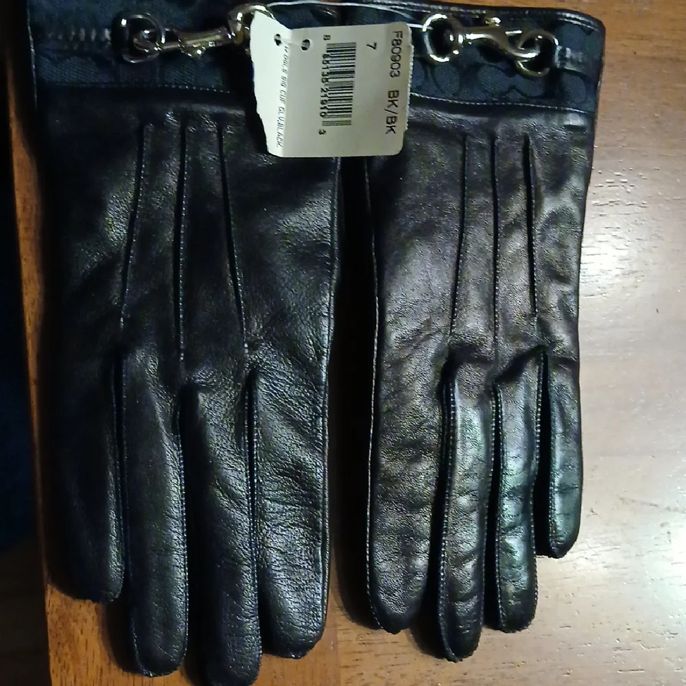 NWT Coach Leather Cashmere Iined gloves Sz 7